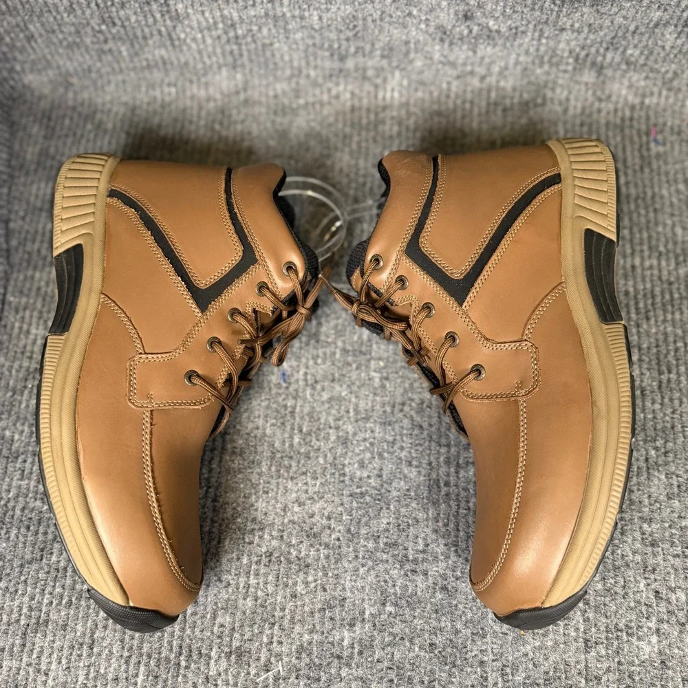 Orthofeet Men's 13D Leather Work Boots Brown Comfort Orthopedic Lace Up Rugged